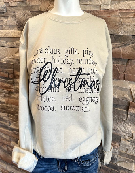 "Christmas Words" Sweatshirt, Green or Sand