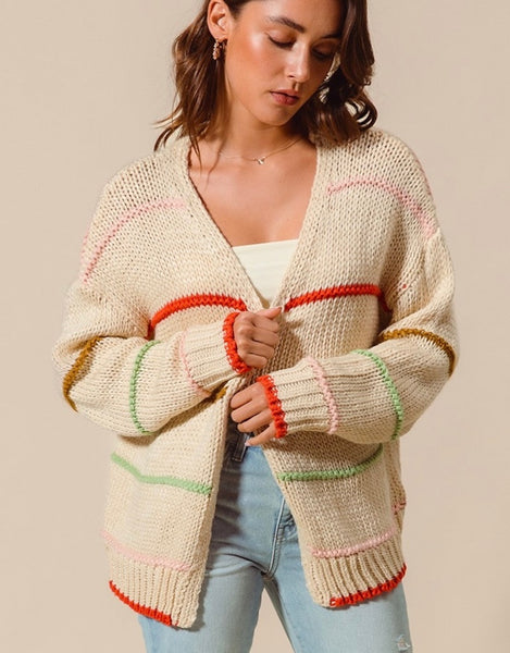 Get To Know You Cardigan, Oatmeal/Multi