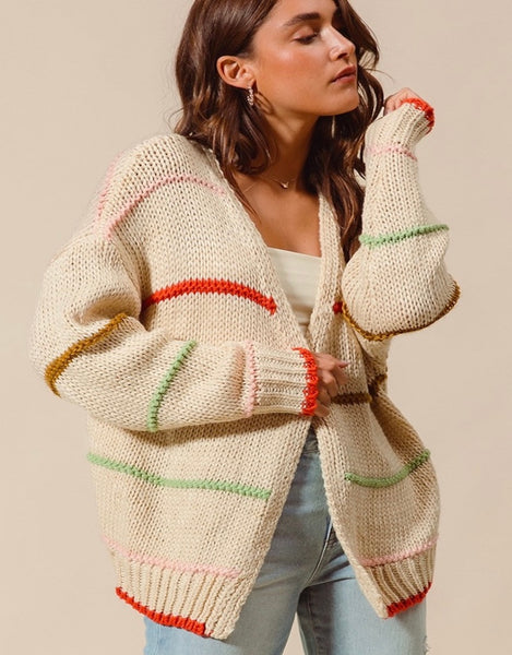 Get To Know You Cardigan, Oatmeal/Multi